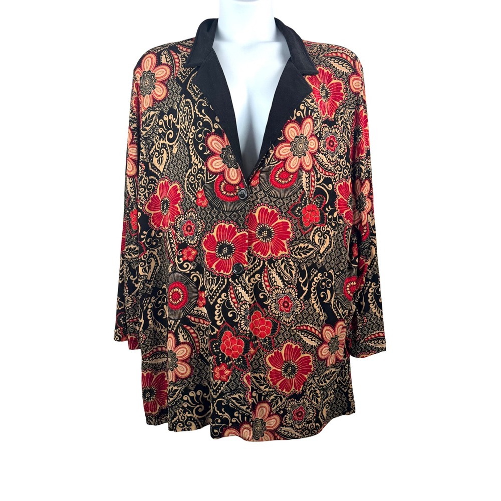 Slinky Brand Jacket Women 3X whimsigoth Floral Paisley Button‎ Front boho